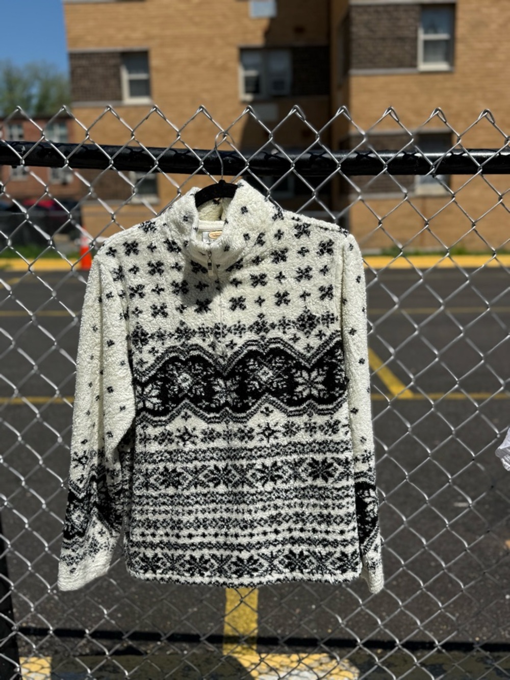 Talbots Black and White Nordic Mock Neck Sweater